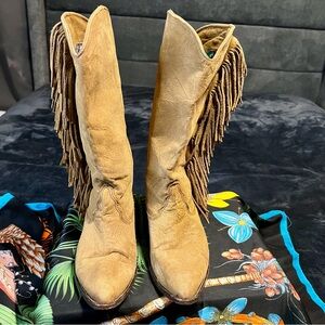 Vintage Women’s Fringe Leather Tan Boho Indie Western‎ Boots Size 6.5